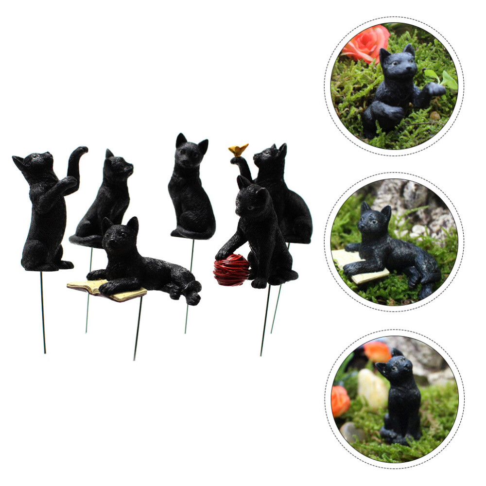 6 Pcs Decorations Cat Lawn Butterfly Statue Ornaments Black Plant