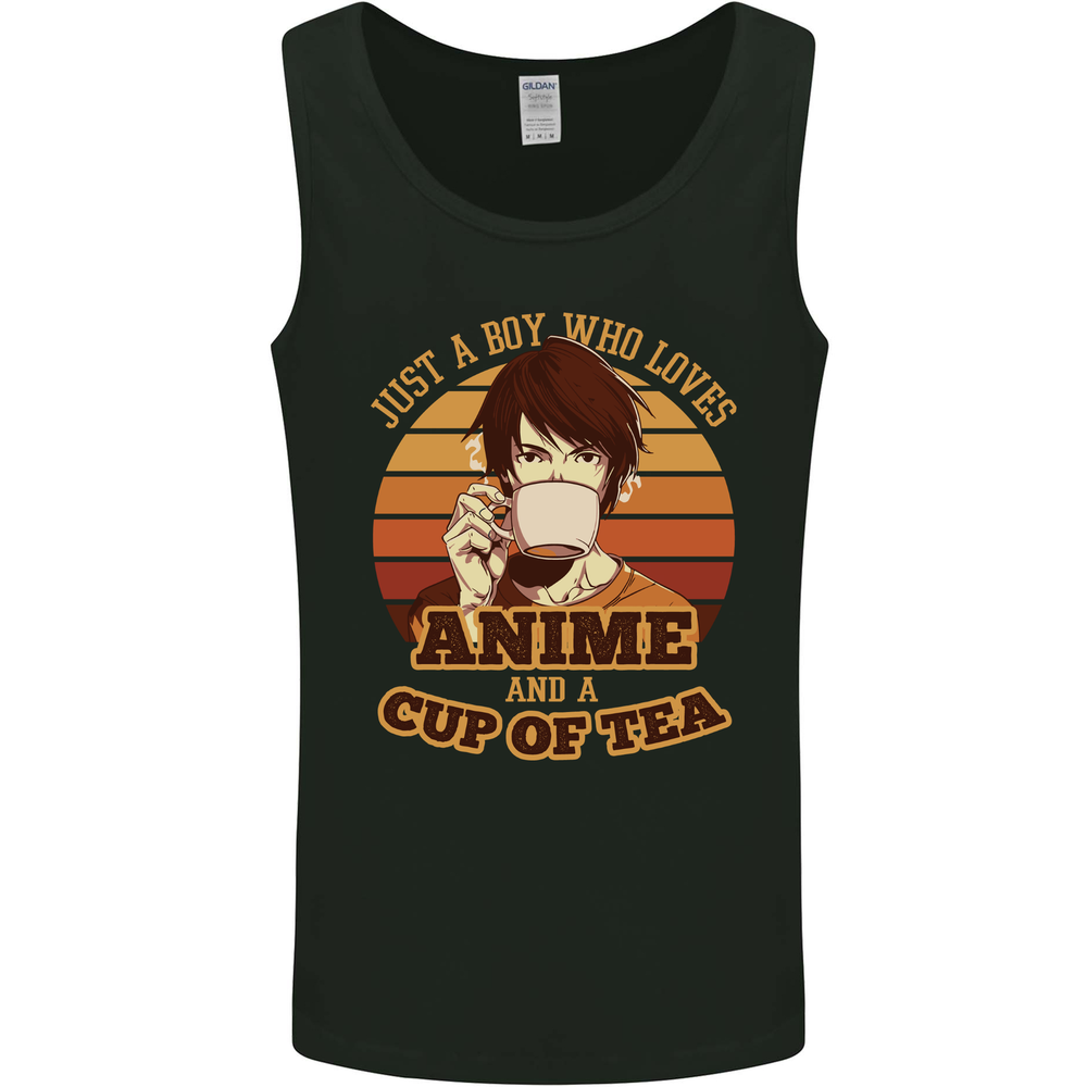 Just a Boy Who Loves Anime & a Cup of Tea Mens Vest Tank Top