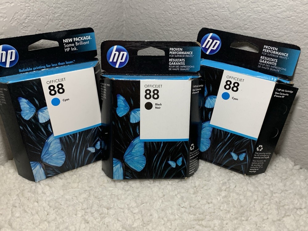 HP 88 (2) C9386AN (1) C9385AN Printer Ink Cartridge Officejet Pro Inkjet