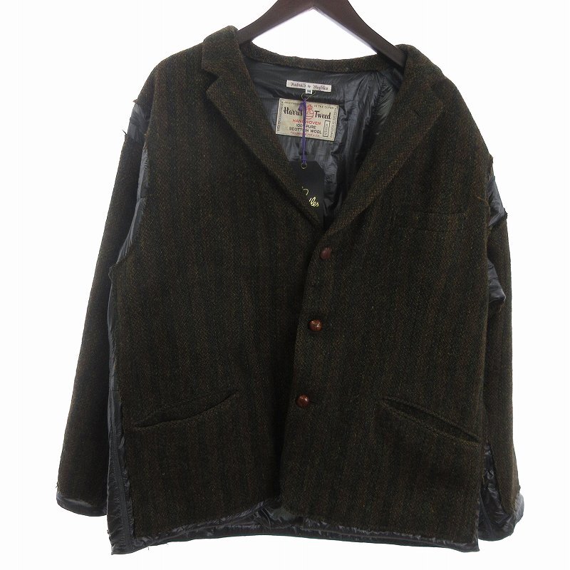 Needles Tag Herringbone Jacket Long Sleeve Harris Tweed Wool Lq295 Brown M Men'S