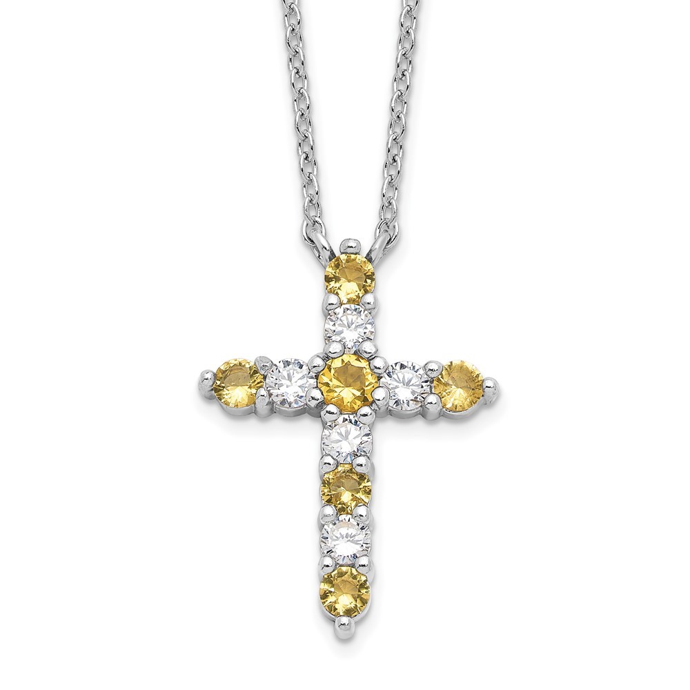 925 Sterling Silver Cubic Zirconia Nov Birthstone Cross Necklace 17