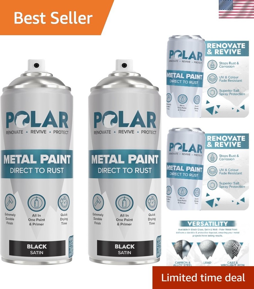 Direct to Rust Spray Paint - Quick-Dry Satin Black - 2 Pack for Easy Restoration
