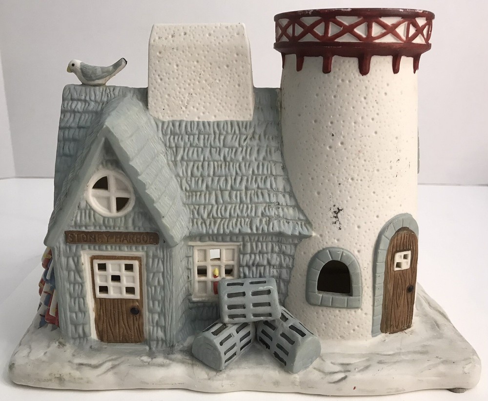 PartyLite Stoney Harbor Lighthouse Tealight House Sea Ocean Water P0383 READ