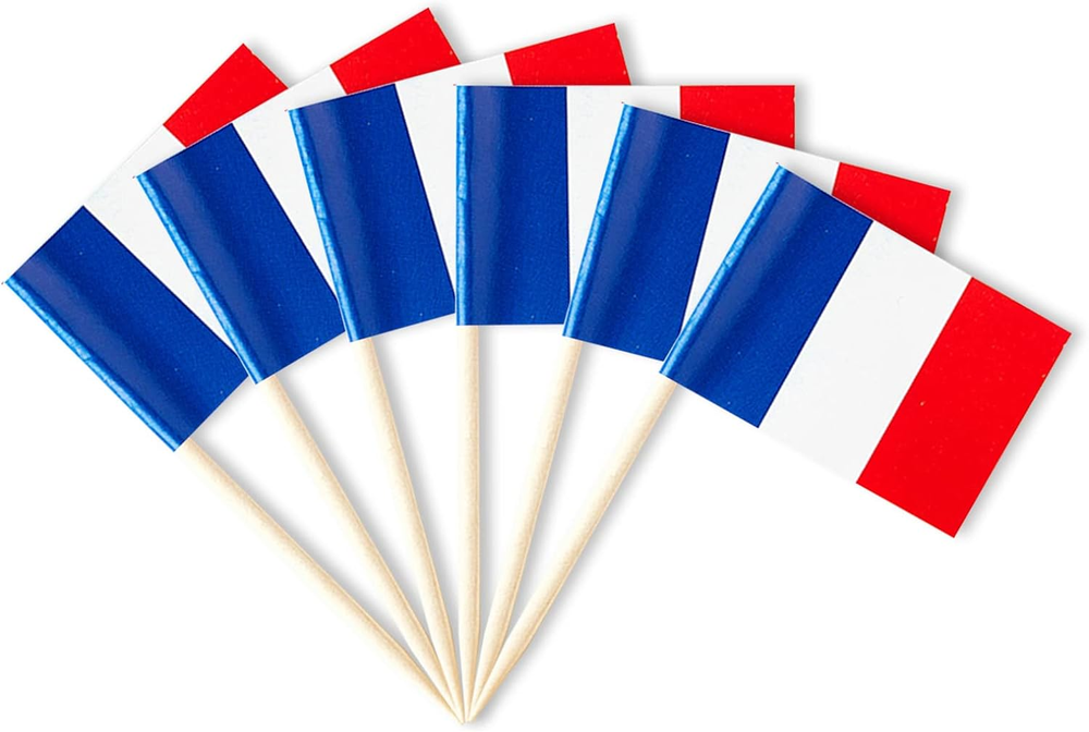 Mini French Flag Toothpicks for Party Appetizers, Cupcakes, and Decorations