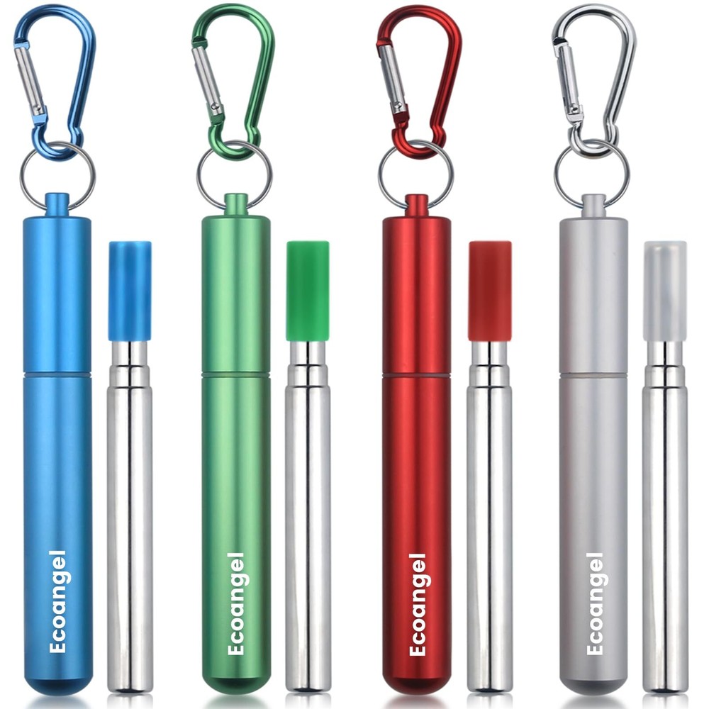 4-Pack Collapsible Stainless Steel Straws with Case & Cleaning Brush