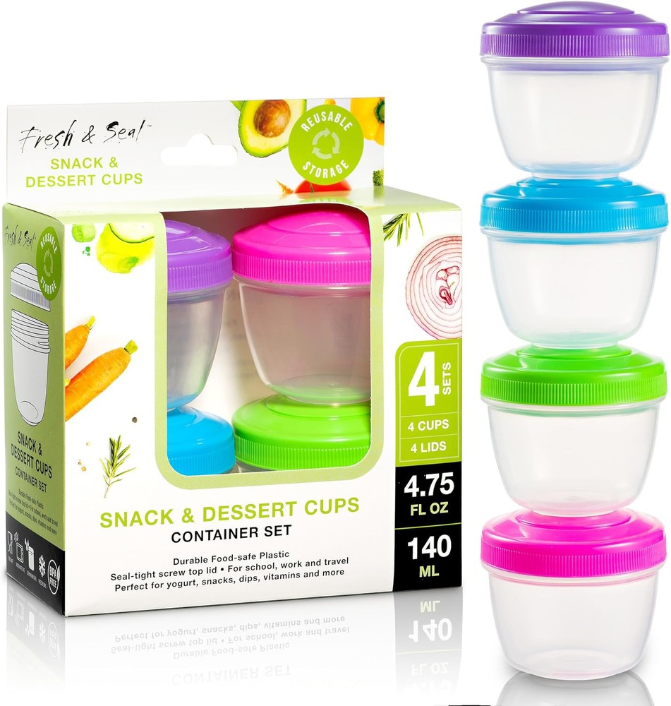 MosJos 4-Pack 4.75oz Colorful Snack Containers for Food Storage