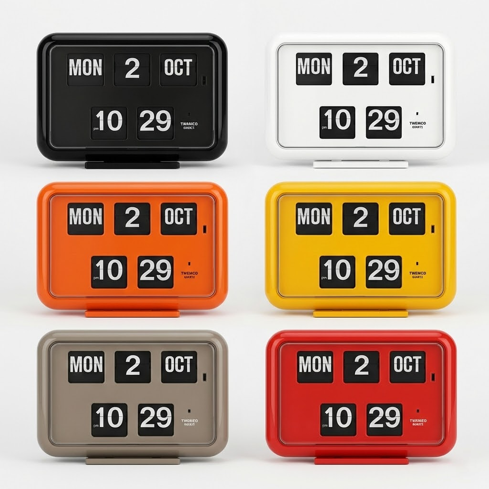 TTwemco QD-35 Retro Flip Calendar Desk Clock Modern Vintage 6 Colors - New
