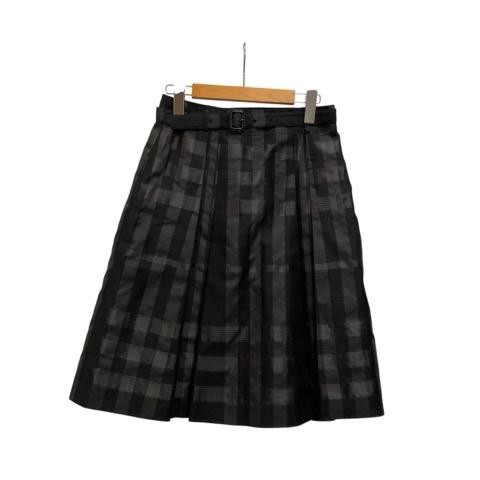 Burberry London Flare Skirt Knee Length Check Silk Blend Black Size 36
