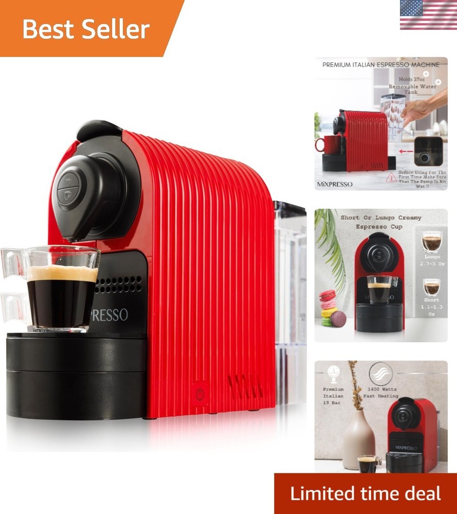 Elegant Red Espresso Machine: Compact 1400W Nespresso-Compatible Coffee Maker
