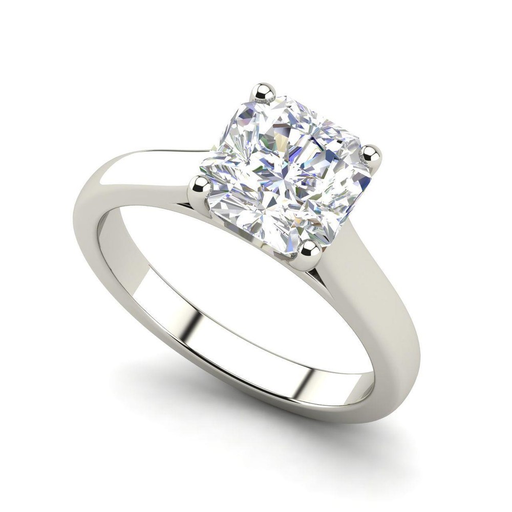Solitaire 1 Carat SI1/D Cushion Cut Diamond Engagement Ring White Gold Treated