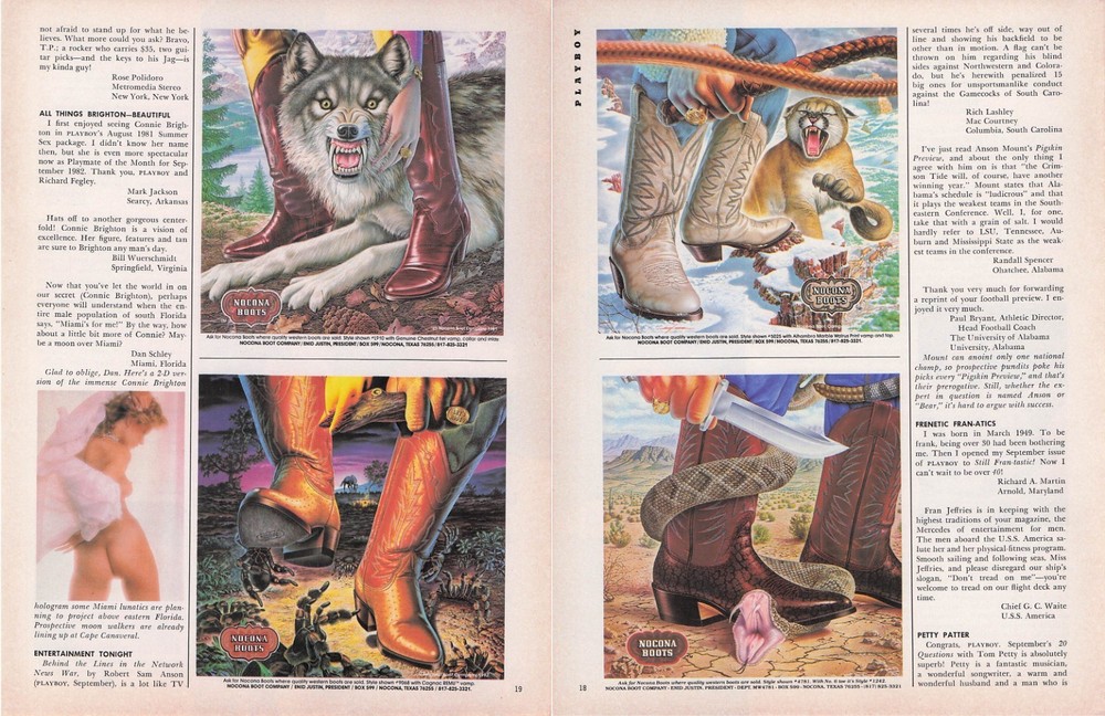 1982 Vintage Nocona Boots Illustrated Western Magazine Ad Wolf Snake Cougar art