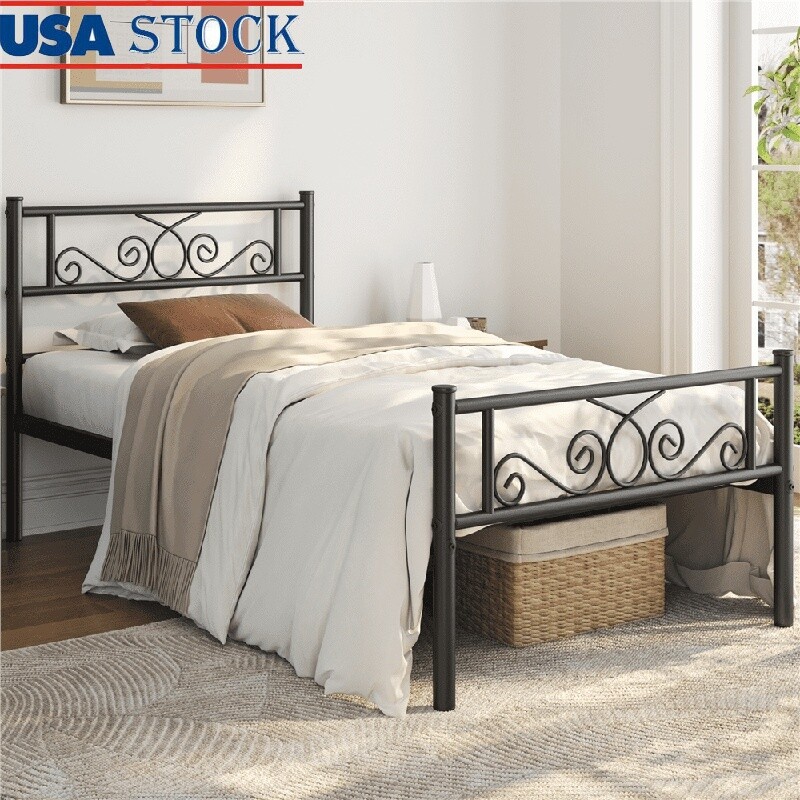 Modern Metal Platform Bed Frame Twin Size W/ Under Bed Storage & Sturdy Support