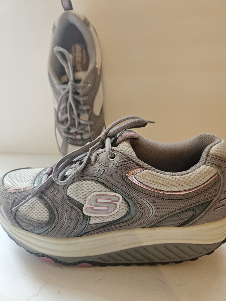 Skechers Womens Shape-Up Size 8 Grey Pink Toning Sneakers 11806