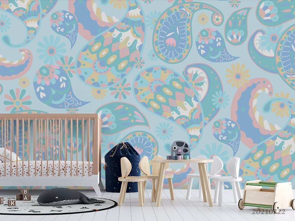 3D Watercolor Blue Feather Floral Wall Murals Wallpaper Murals Wall Sticker 888