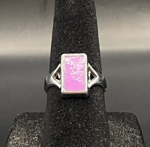 Silver Tone Purple Rectangle Ring - Size 5.5