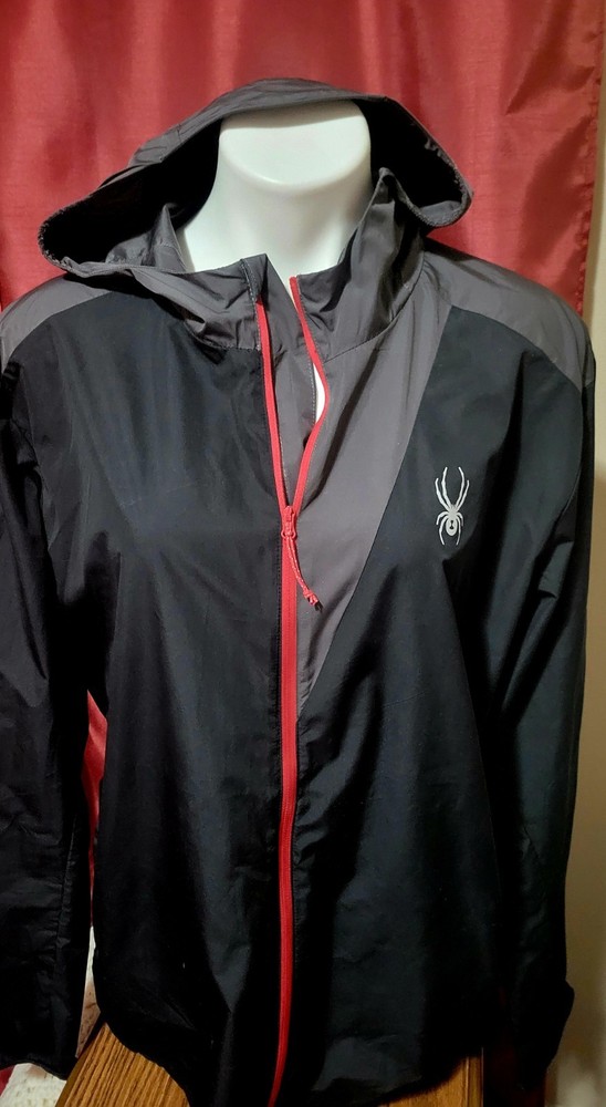Spyder Size L Men Wind Jacket with Hood Water Resistant Full Zip Two Pockets