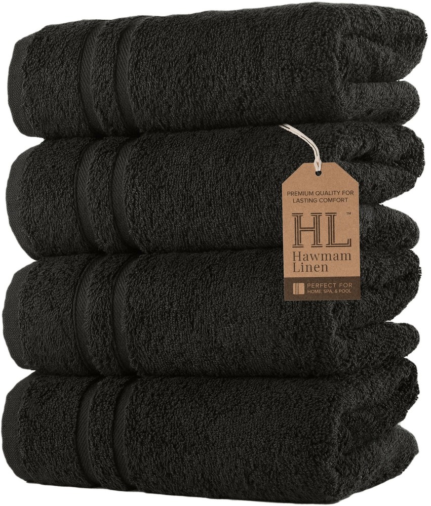 Premium 4-Pack Black Turkish Cotton Hand Towels Ultra Soft Absorbent Bathroom Towels  