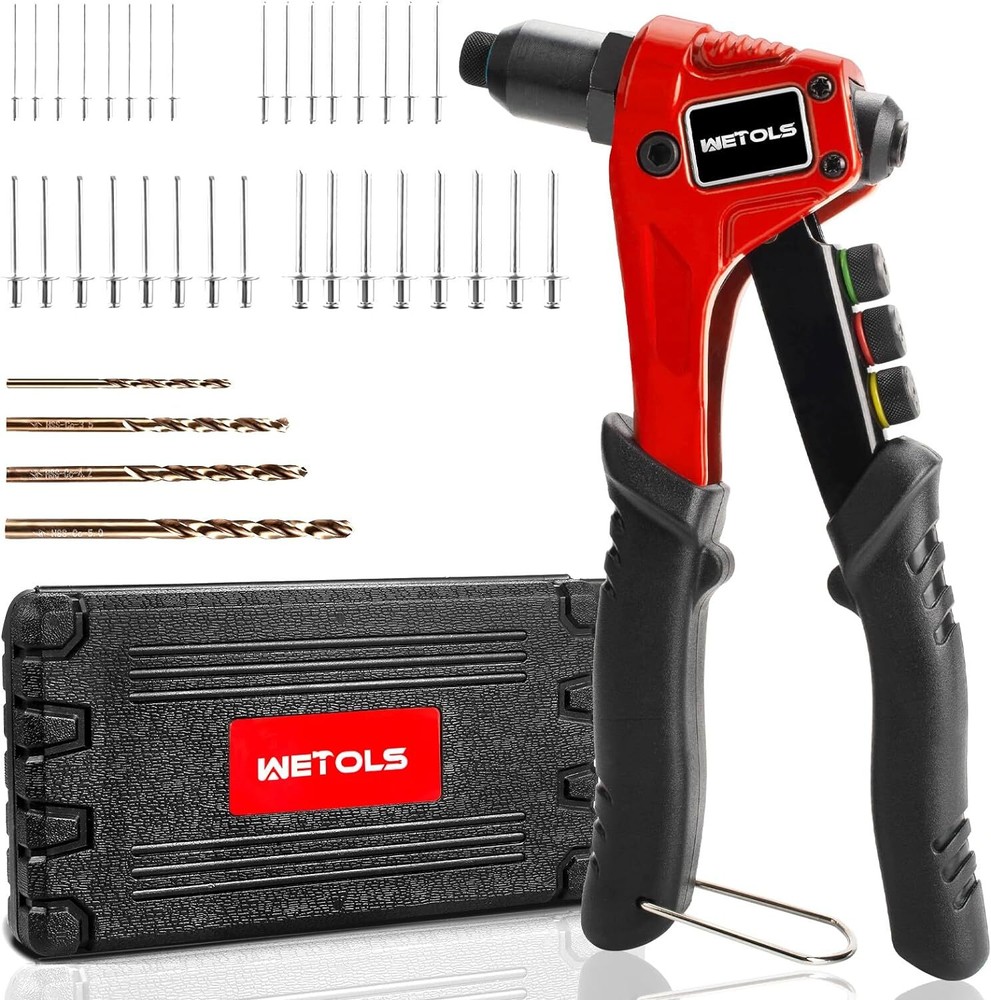 WETOLS Pop Rivet Gun Kit with 200 Blind Rivets, Upgraded Manual Single Hand R...