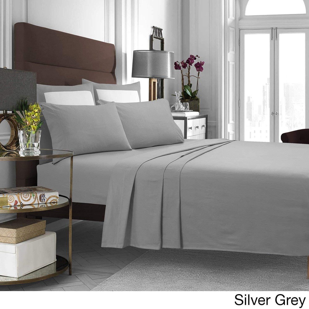 SOLFL170SSKISG Solid 5-Ounce Flannel Extra Deep Pocket Silver Grey, King Shee...