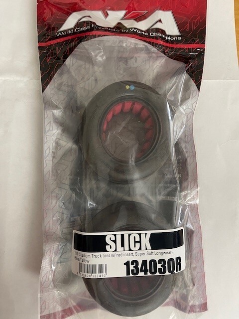 AKA 1:10 Stadium SLICK Truck Tires w/ red Insert, Super Soft Longwear