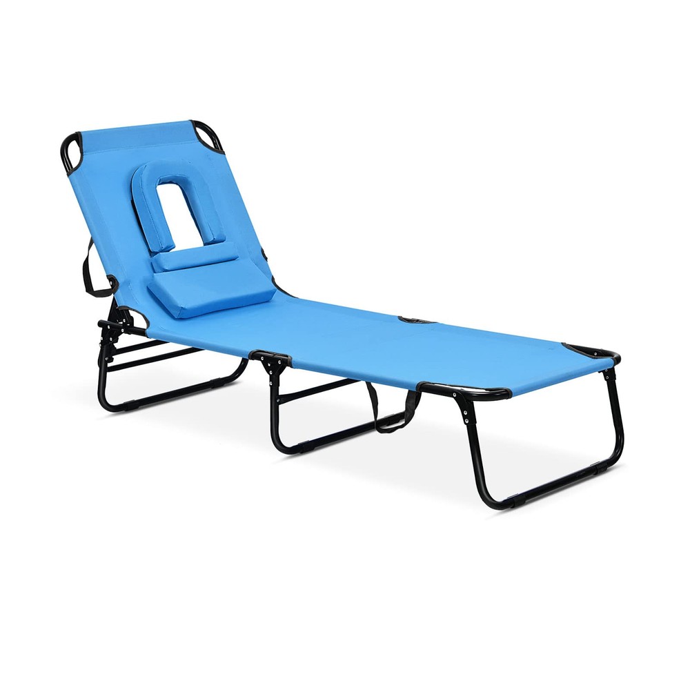 Blue Adjustable Folding Chaise Lounge Chair for Beach or Patio