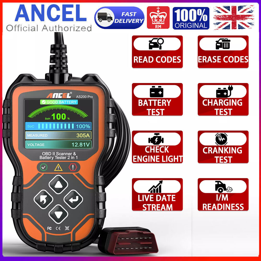 ANCEL AS200 Pro Car Battery Tester OBD2 Scanner Engine Light Diagnostic Tool