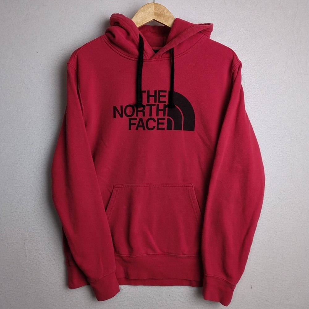 North Face Mens Medium Red Cotton Hoodie with Kangaroo Pocket