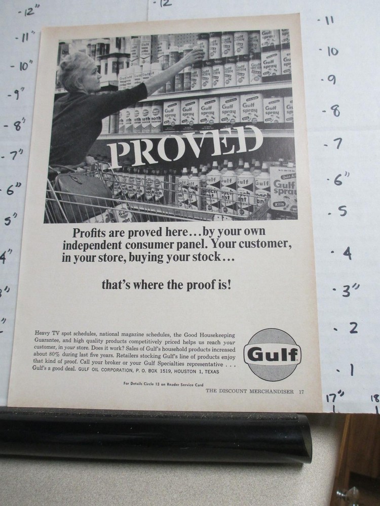 magazine ad 1960s GULF Oil Corp Houston TX insecticide spray can roach ant moth
