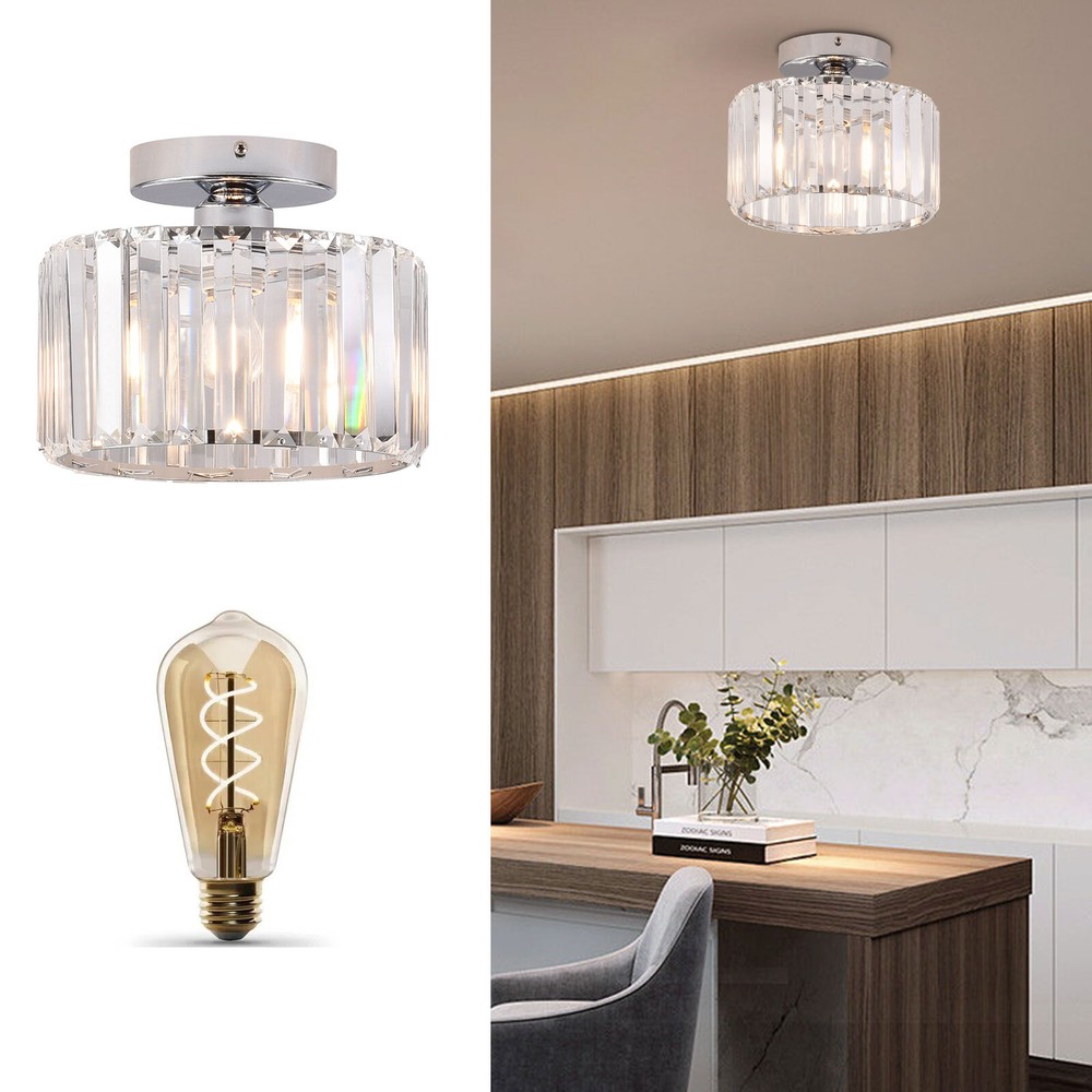 Crystal Flush Mount Chandelier Modern Ceiling Light Fixture
