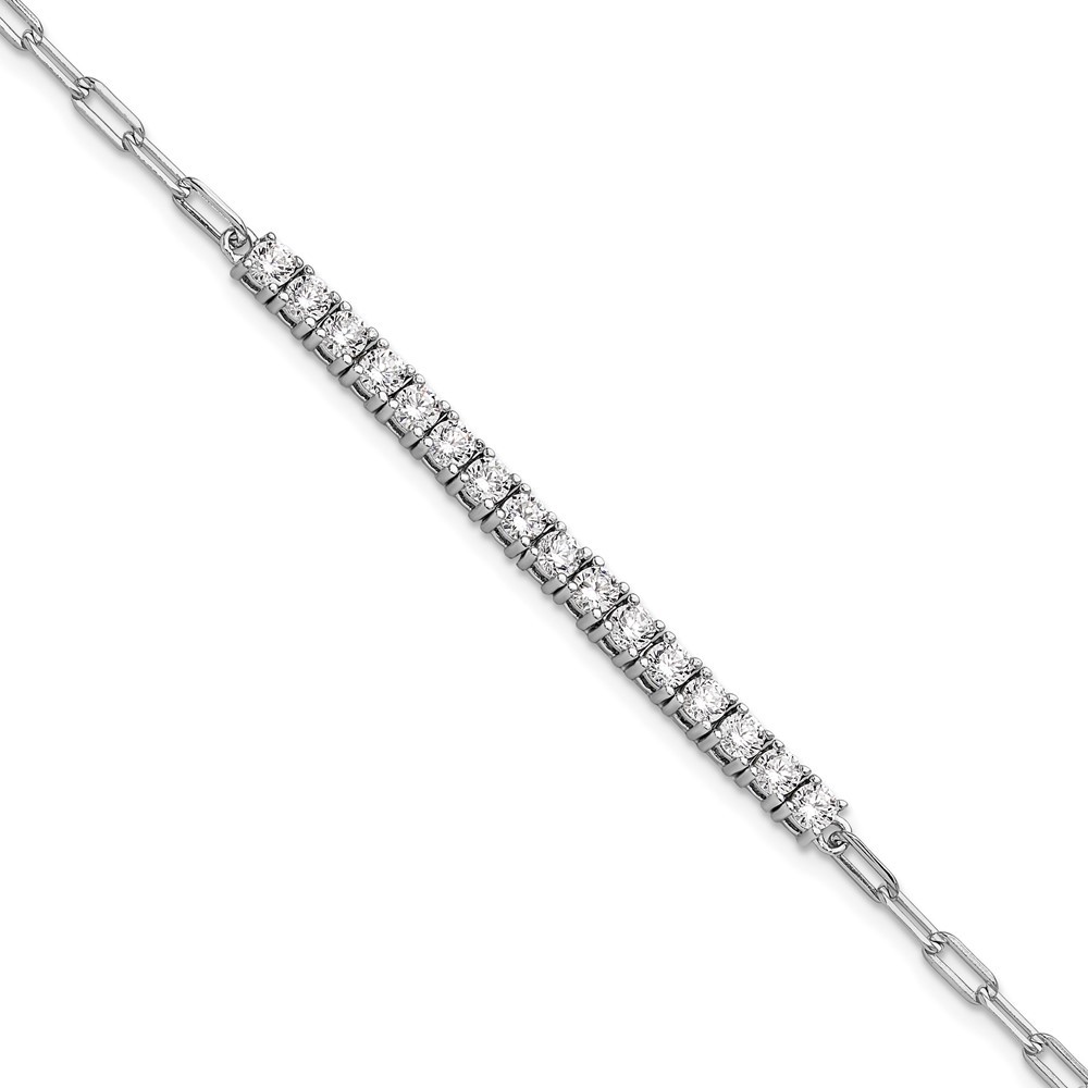 Sterling Silver Cubic Zirconia 16 Stone Paperclip Link Bracelet 7