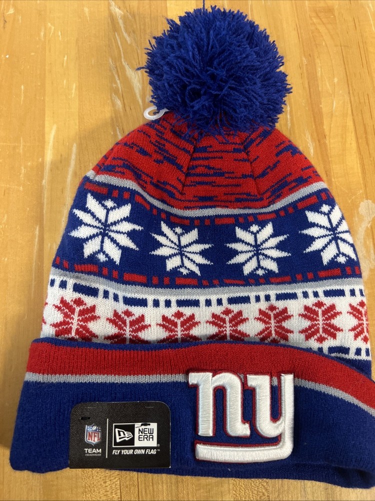 NWT Adult New Era NFL New York Giants Blizzard Knit Pom Hat Blue Red