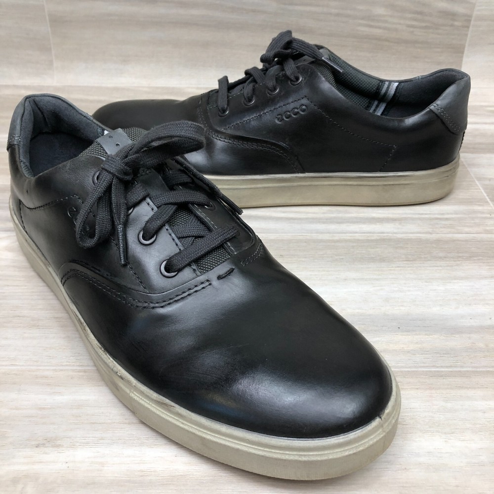 Ecco Men's Soft Leather Sneaker Shoes Black Low Top Lace Up EU 46 US 12