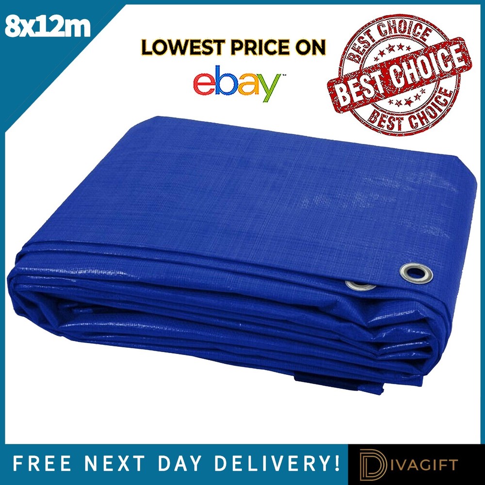 8M x 12M HEAVY DUTY WATERPROOF TARPAULIN EYELETS COVER GROUND SHEET CAMPING TARP