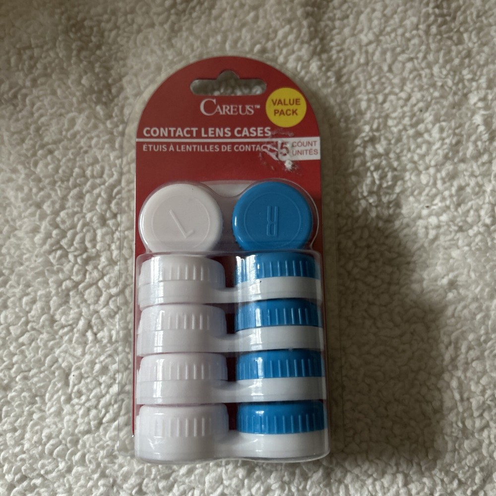 CAREUS Contact Lens Cases Value Pack of 5 Blue and White tops Eye Care Travel