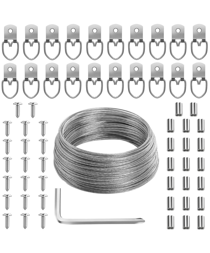 Picture Hanging Wire Kit, 100 Ft, D Rings, Heavy Duty for Frame & Art Hanging