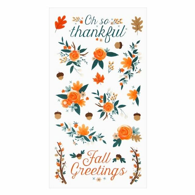 Fall Greetings Thankful Floral Stickers Papercraft Planner Supply Acorns Autumn