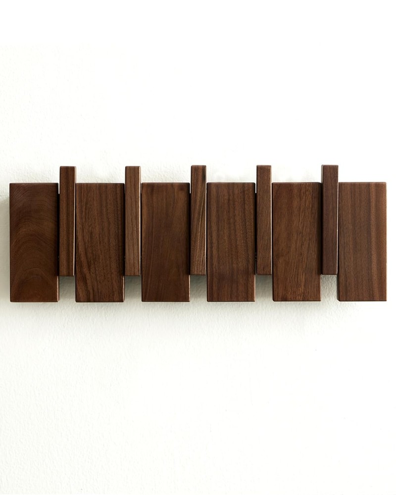 Wood Coat Rack Wall Mount - Large Walnut Piano Coat Rack wtih 5 Hooks for Han...