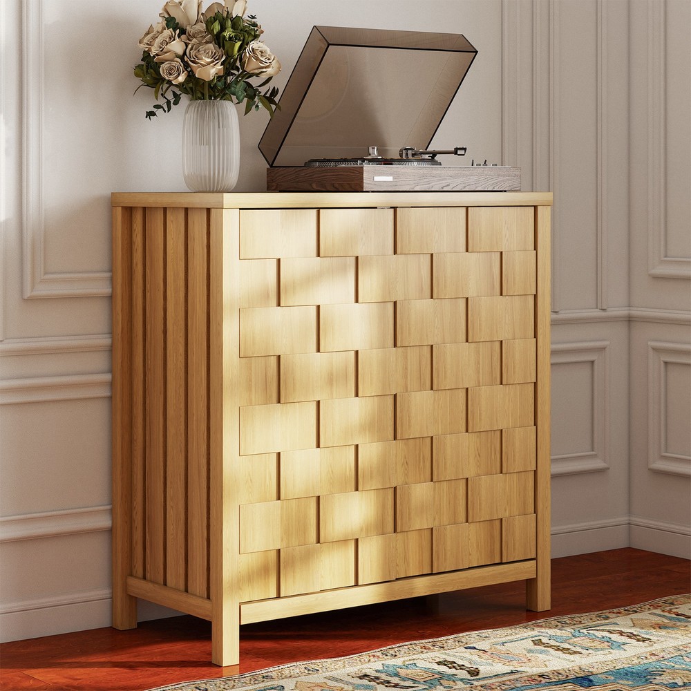 Gurexl Fluted Sideboard Cabinet with Storage, Buffet Cabinet w/ Adjustable Shelf