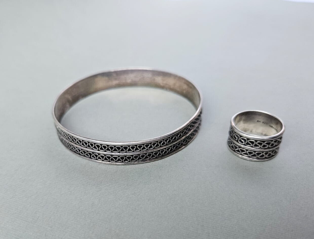 Suarti Bali BA Sterling Silver Double Row Bangle Bracelet Sz 2.5