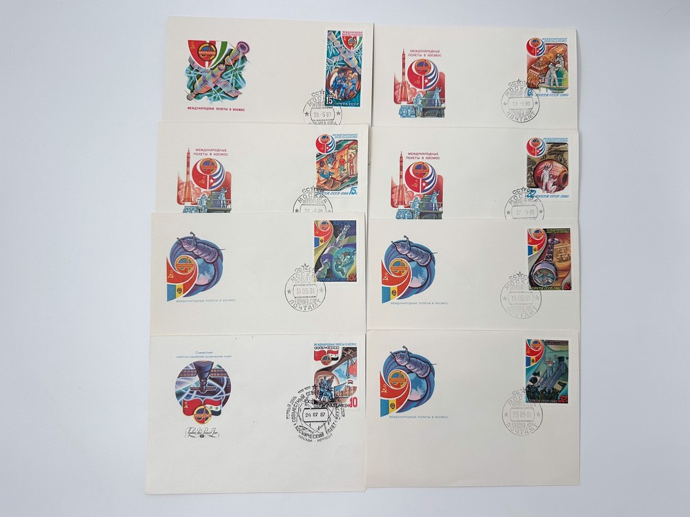Envelopes Space Interkosmos Vintage FDC Set of 8 Special Cancelled 1980s USSR