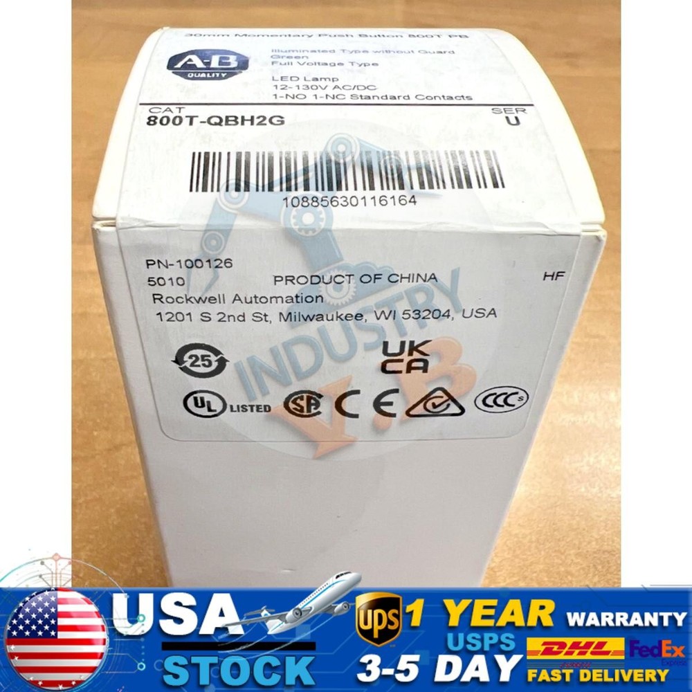 Allen Bradley 800T-QBH2G Momentary Push Button Green 12-130VDC/VAC NEW