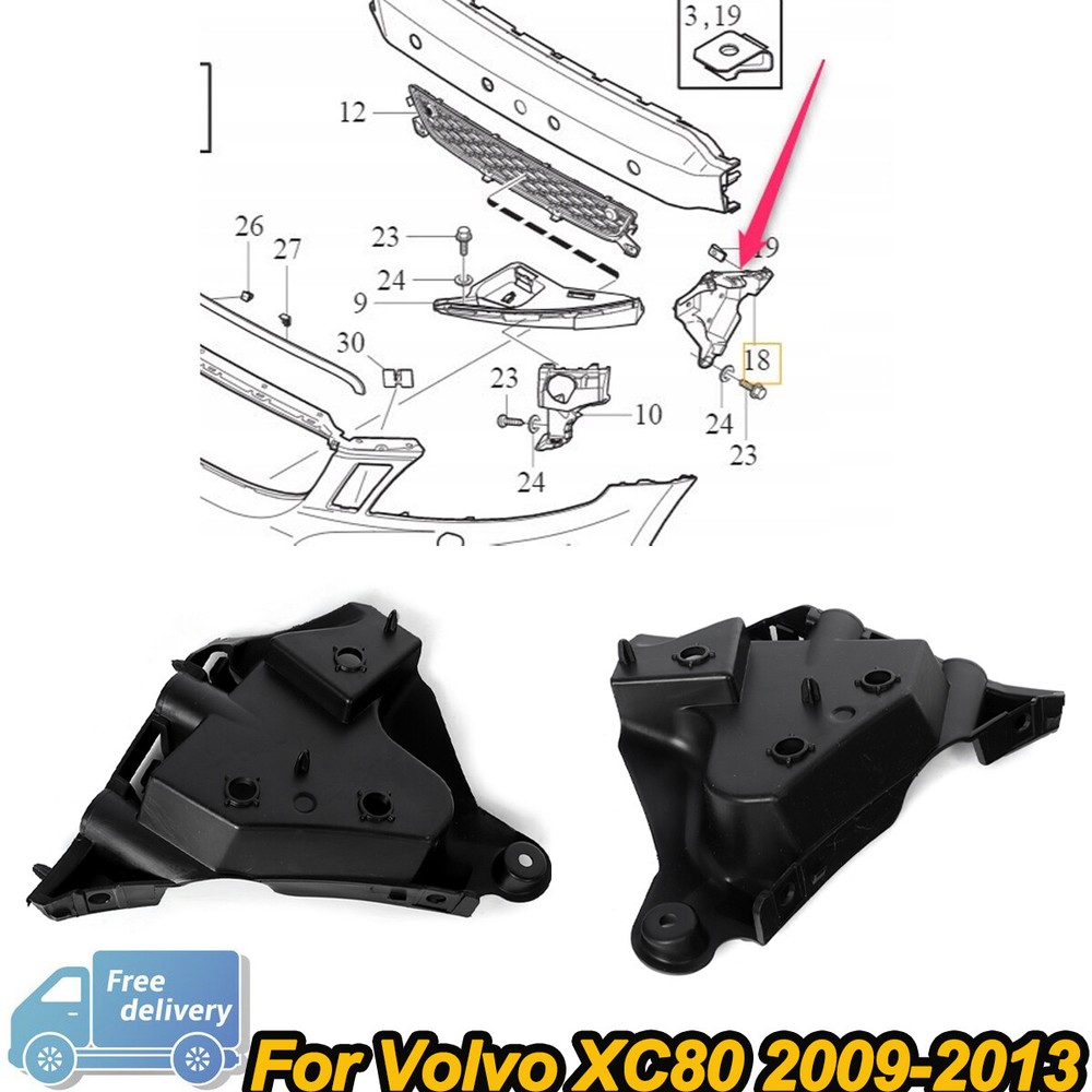 2010-2013 Volvo XC60 Front Bumper Outer Holder Bracket Pair 30763435 30763436