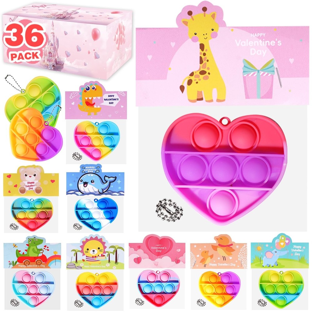36 Pack Valentine's Day Gifts for Kids - Prefilled Goodie Bags for Classroom Party Favors