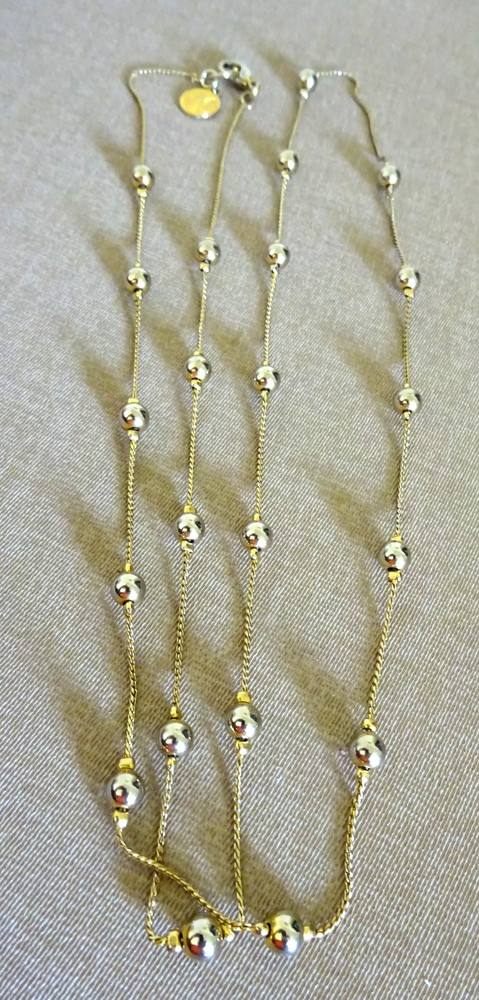 Vintage Anne Klein Ii Gold Tone Metal Bead Station Chain Necklace