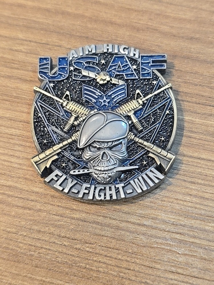 US Air Force E-4 Senior Airman Rank Grey Beret Challenge CoinUS Air Force E-4