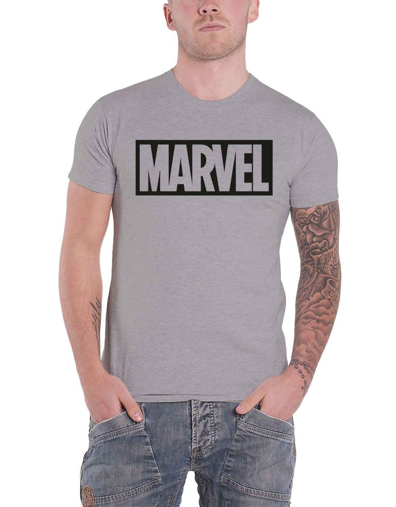 Official Marvel Comics Classic Boxed Logo Grey T-Shirt for Men