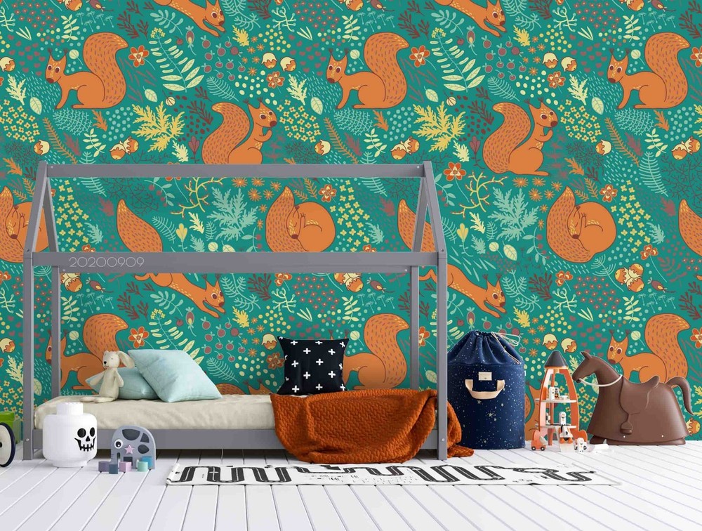 3D Flowers Leaves Fox Pattern Wall Murals Wallpaper Murals Wall Sticker