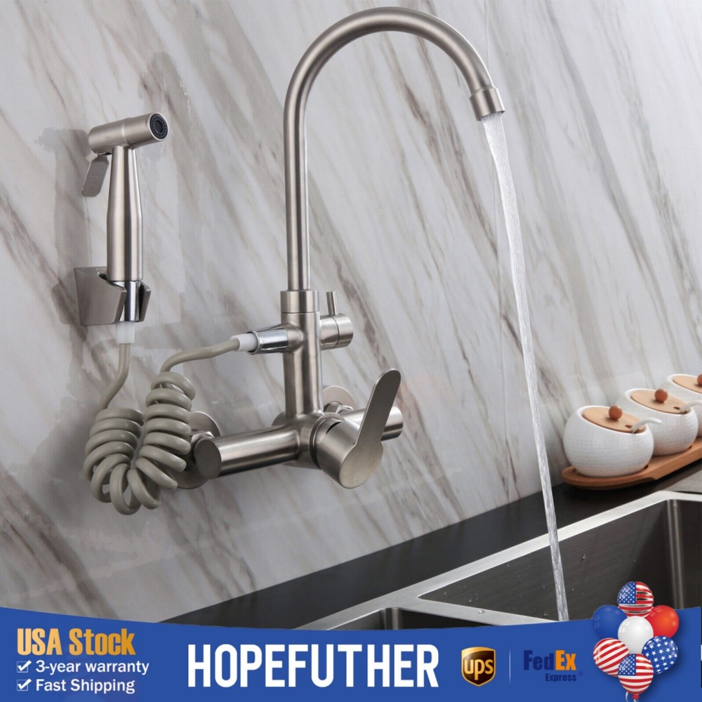 Commercial Sink Faucet Wall Mount 360° Rotation Kitchen Faucet Stainless Steel🔥