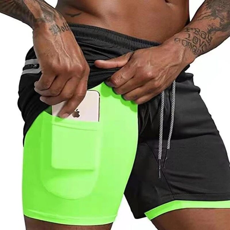 Sport Shorts Men Sportswear Double-deck Running Shorts Beach Bottoms Gym Fitness