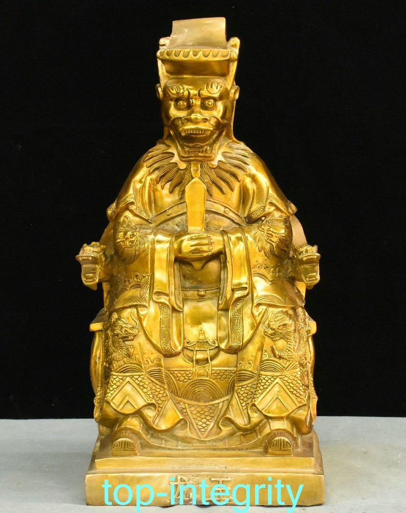 10.2 Inch Antique Chinese Bronze Gilt Dragon King Statue East China Sea Palace
